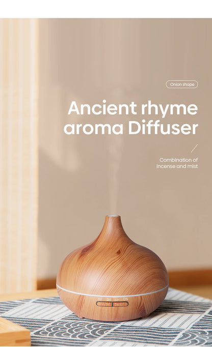 Aromatherapy Diffuser 500ml - Wood Grain Ultrasonic Humidifier 7 Colour LED