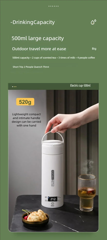 Electric Kettle 500ml Portable Travel - Tea Coffee Water Heater