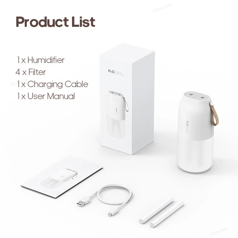 Ultrasonic Humidifier 300ml - Rechargeable 2000mAh USB Portable Mist Diffuser