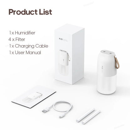 Ultrasonic Humidifier 300ml - Rechargeable 2000mAh USB Portable Mist Diffuser