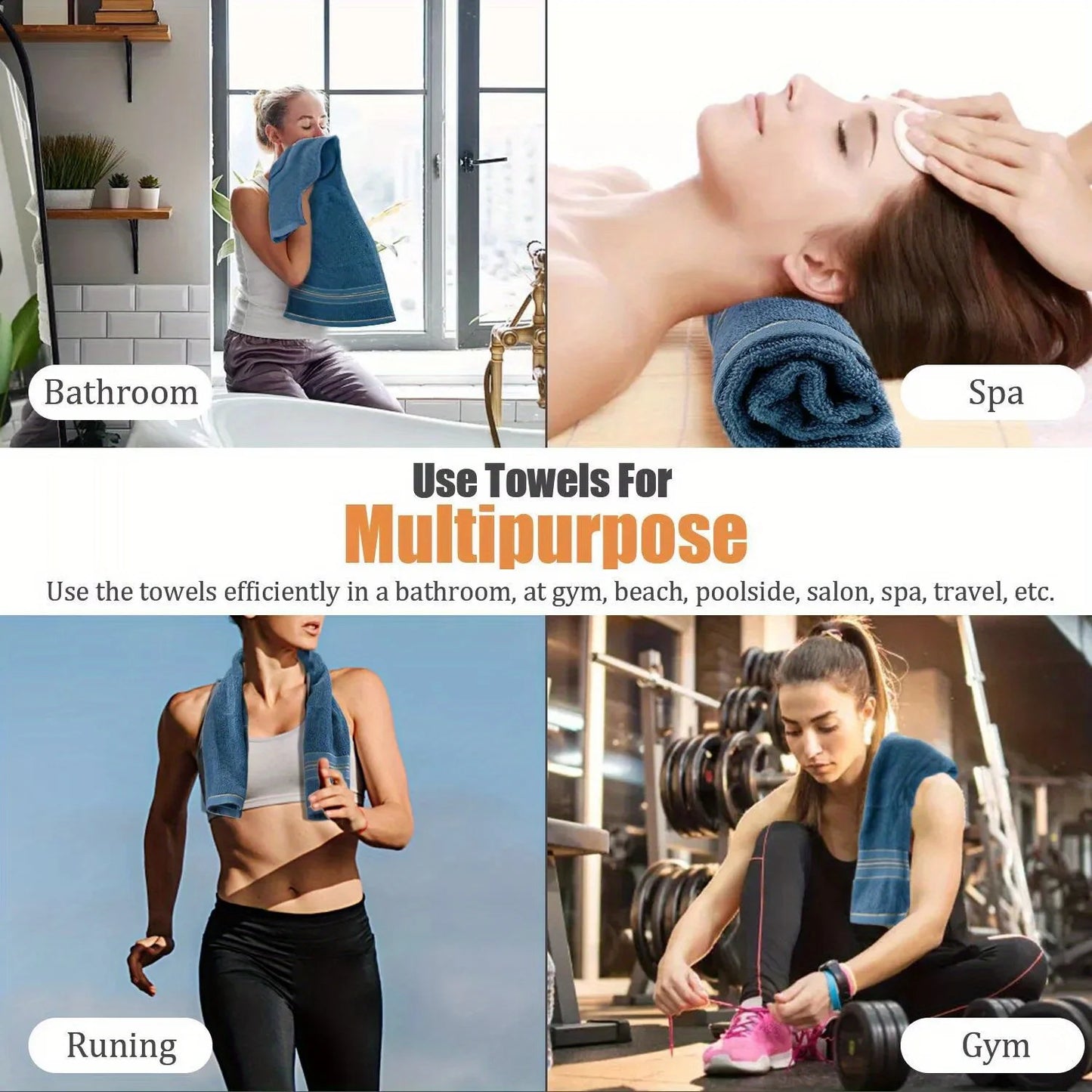 Pure Cotton Bath Towel - Soft Absorbent Quick-Dry Bathroom Towel