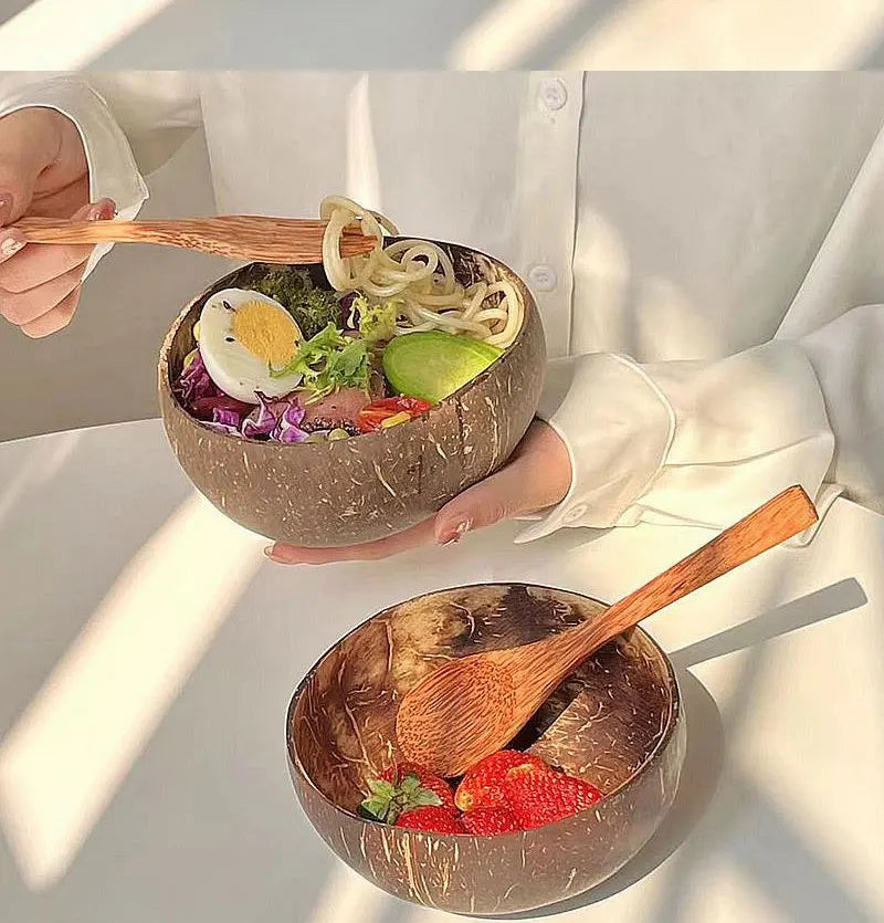 Natural Coconut Tableware Set - Handmade Wooden Cutlery for Desserts"