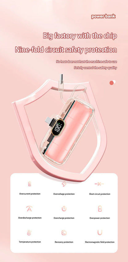 Digital -High Capacity Power Bank 30000mAh - Mini Capsule Fast Charger Mobile Battery Battery with Cable