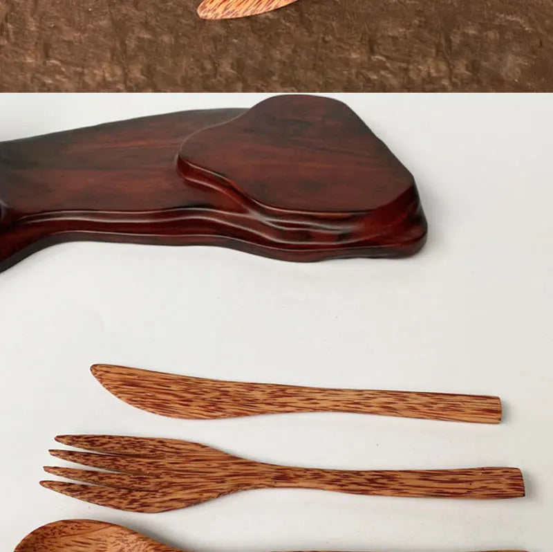 Natural Coconut Tableware Set - Handmade Wooden Cutlery for Desserts"