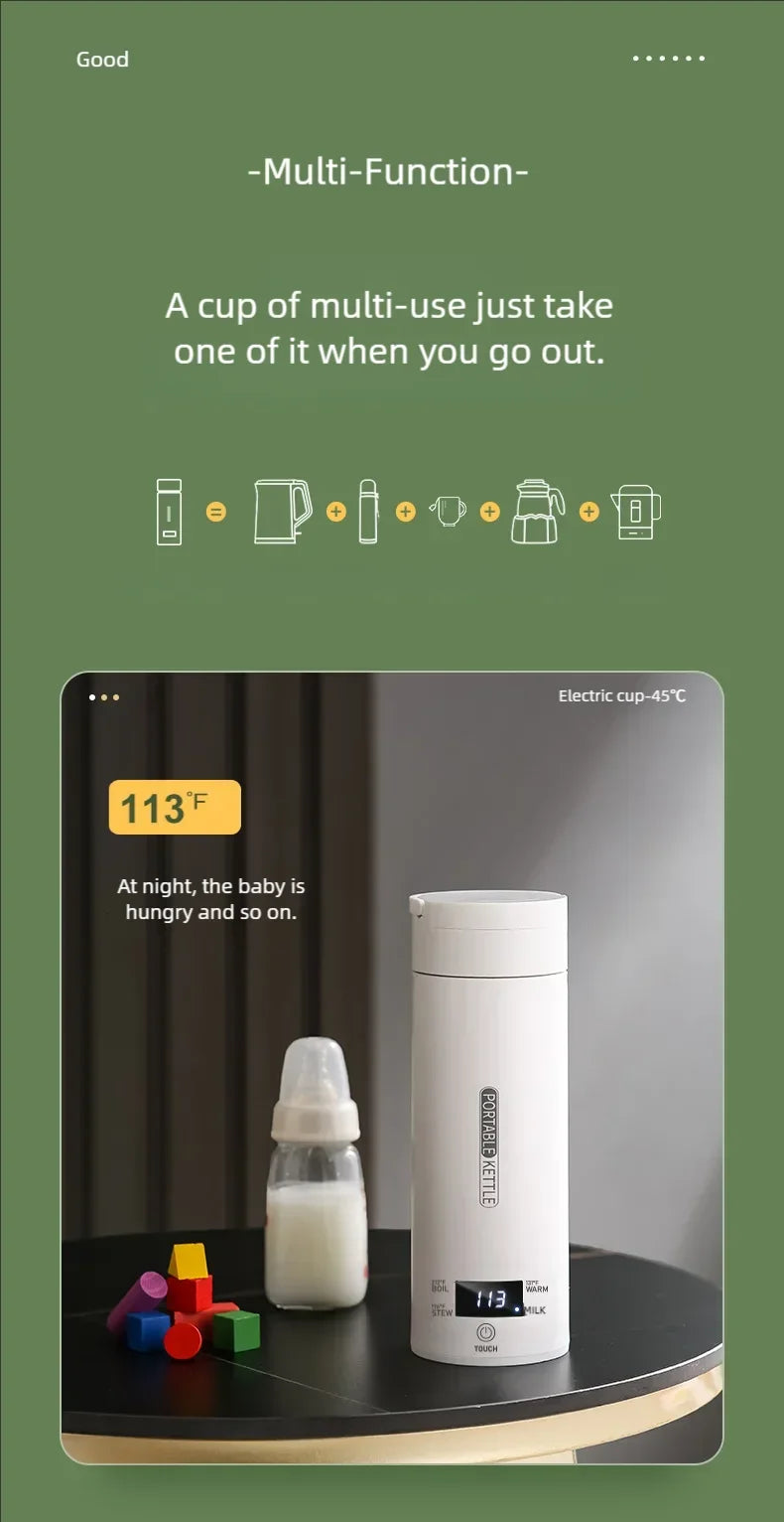 Electric Kettle 500ml Portable Travel - Tea Coffee Water Heater