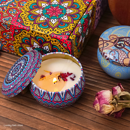 Scented Candle Set 4pcs - Soy Candles with Crystals & Dried Flowers