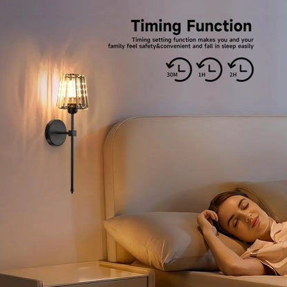 Rechargeable Crystal Wall Lights - No Wiring American Style LED Bedroom Lamps