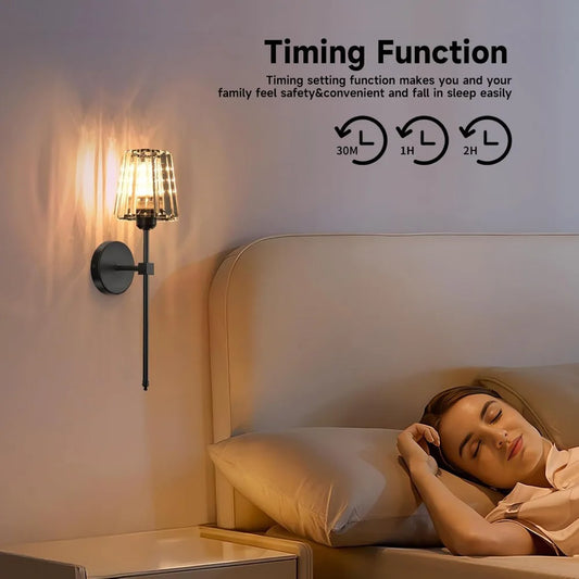 Rechargeable Crystal Wall Lights - No Wiring American Style LED Bedroom Lamps