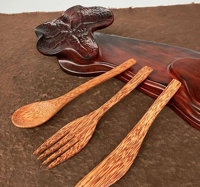 Natural Coconut Tableware Set - Handmade Wooden Cutlery for Desserts"