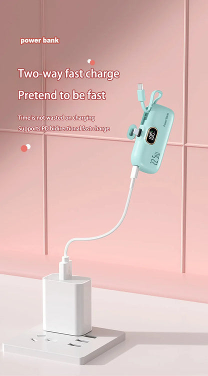 Digital -High Capacity Power Bank 30000mAh - Mini Capsule Fast Charger Mobile Battery Battery with Cable