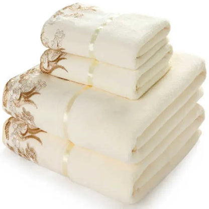 Lace-Trimmed Towel Set 3pcs - Soft Absorbent Embroidered Gift Set