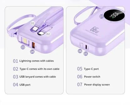 Portable Power Bank 20000mAh Digital - Fast Charging Mobile Battery with Cable