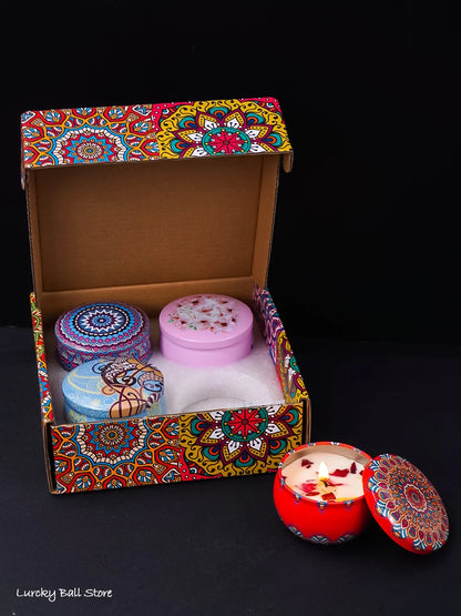 Scented Candle Set 4pcs - Soy Candles with Crystals & Dried Flowers