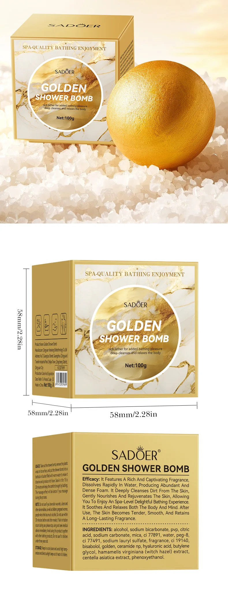 Gold Bath Salt Ball 100g - Deep Cleansing Relaxation Spa Soak