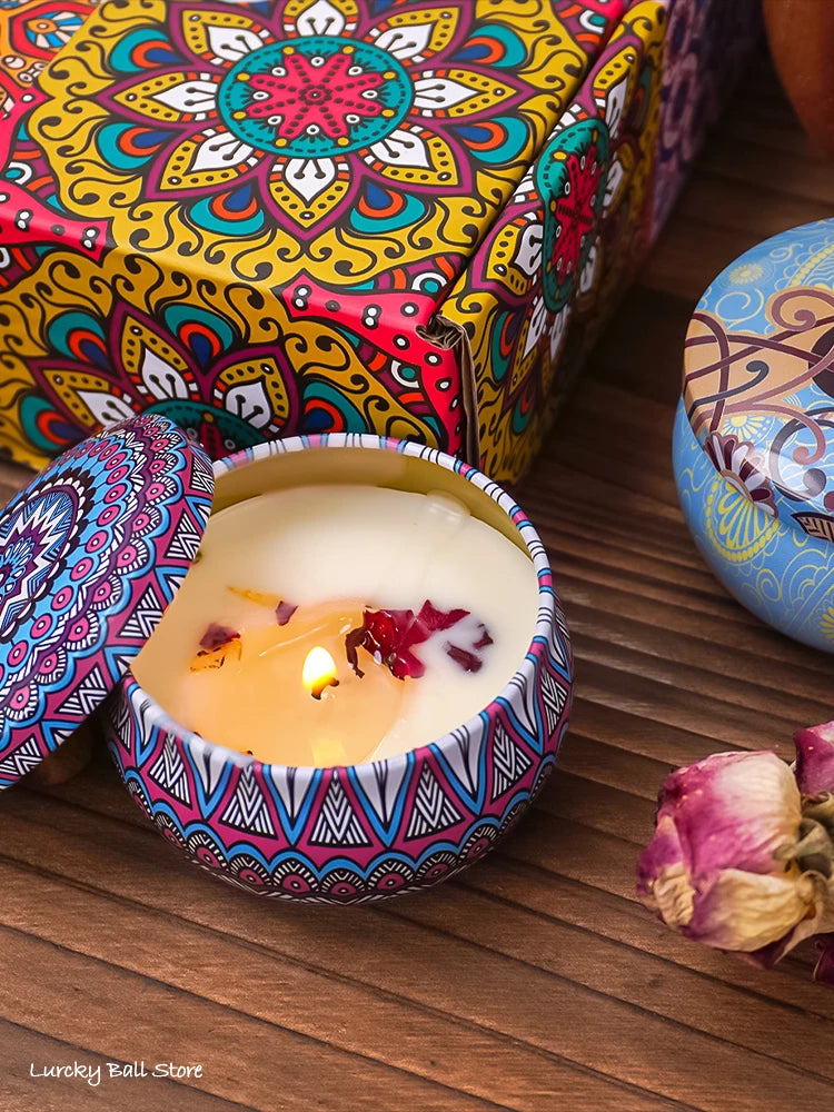 Scented Candle Set 4pcs - Soy Candles with Crystals & Dried Flowers