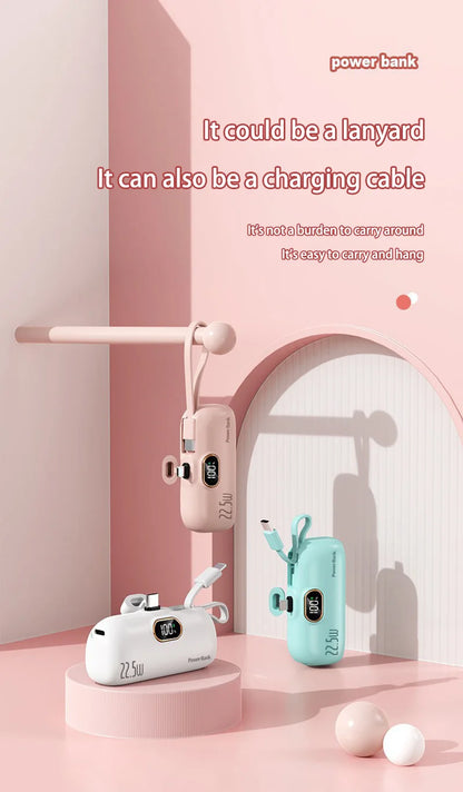 Digital -High Capacity Power Bank 30000mAh - Mini Capsule Fast Charger Mobile Battery Battery with Cable