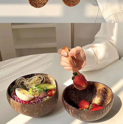 Natural Coconut Tableware Set - Handmade Wooden Cutlery for Desserts"