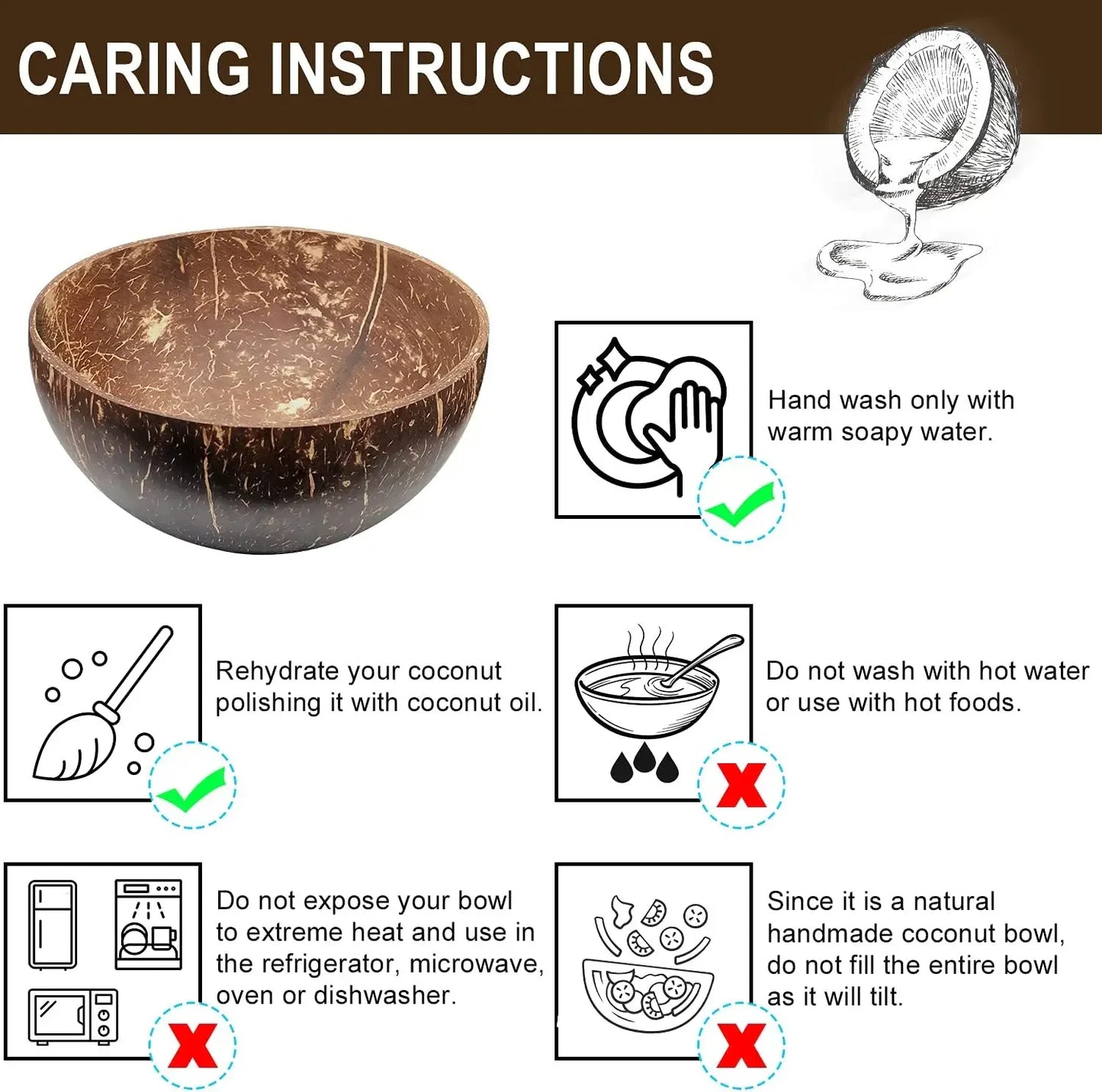 Handcrafted Coconut Shell Bowls - Reusable Natural Serving Dishes"
