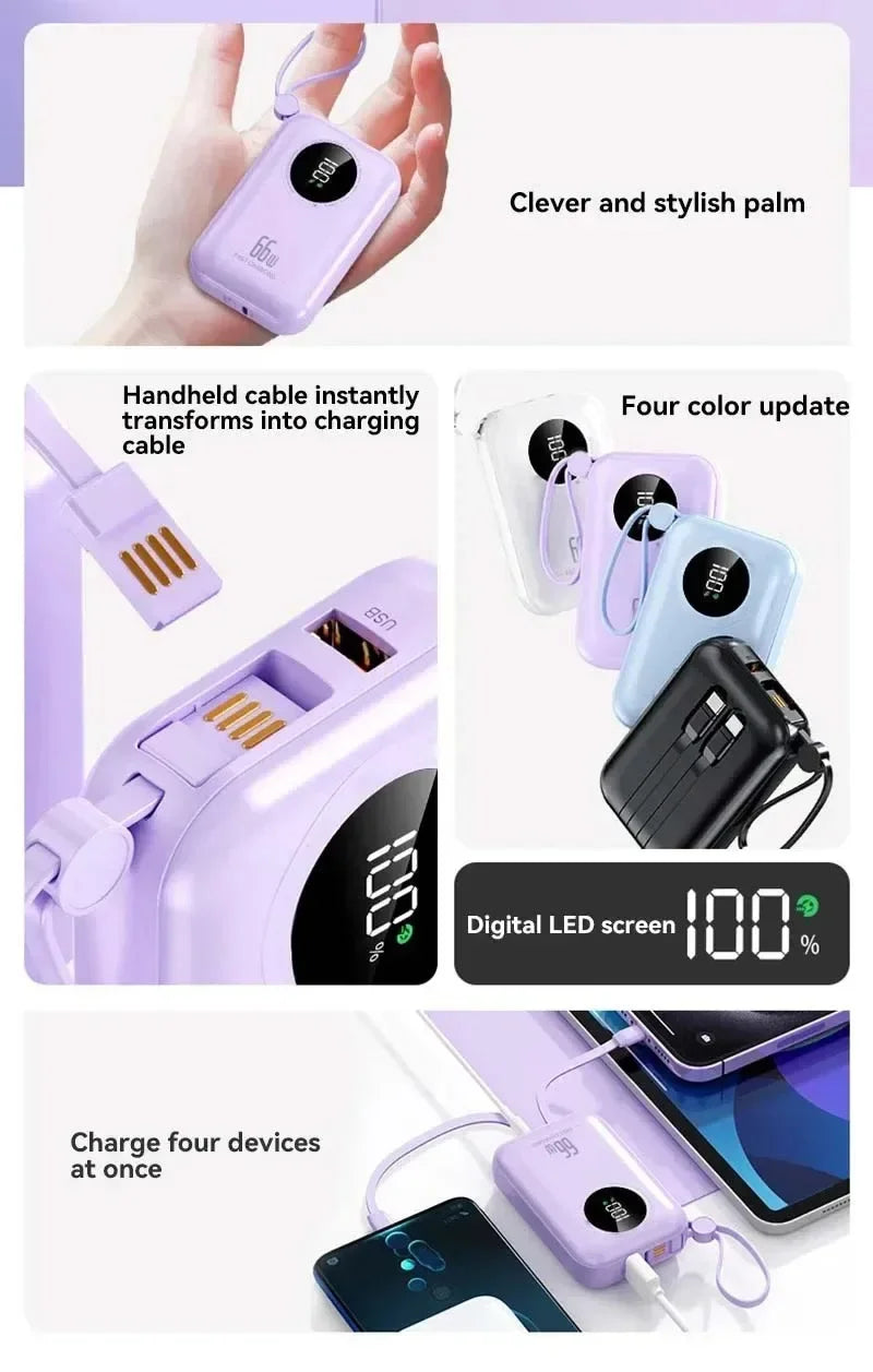 Portable Power Bank 20000mAh Digital - Fast Charging Mobile Battery with Cable
