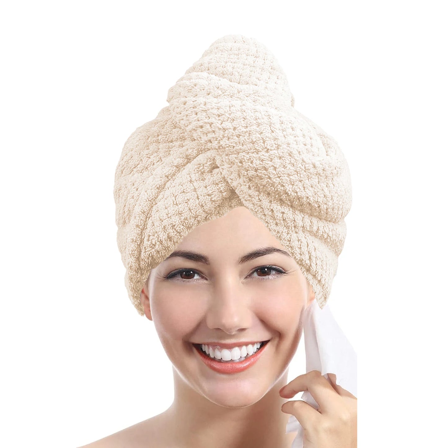 Hair Towel Wrap - Textured Absorbent Turban with Button 25x65cm