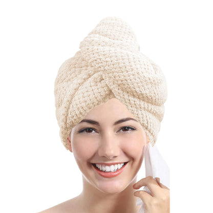 Hair Towel Wrap - Textured Absorbent Turban with Button 25x65cm