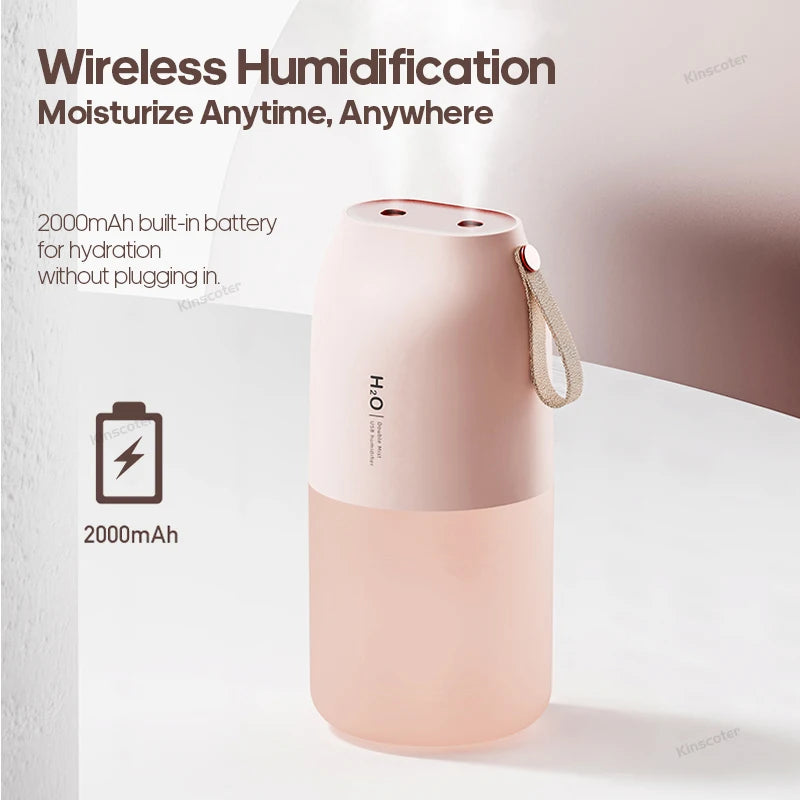 Ultrasonic Humidifier 300ml - Rechargeable 2000mAh USB Portable Mist Diffuser