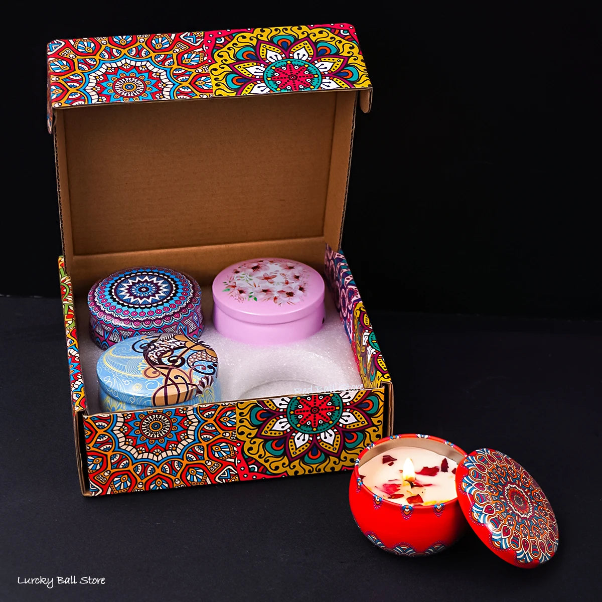 Scented Candle Set 4pcs - Soy Candles with Crystals & Dried Flowers