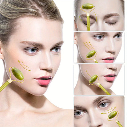 Jade Gua Sha & Roller Set - Natural Stone Facial Massage Beauty Tool