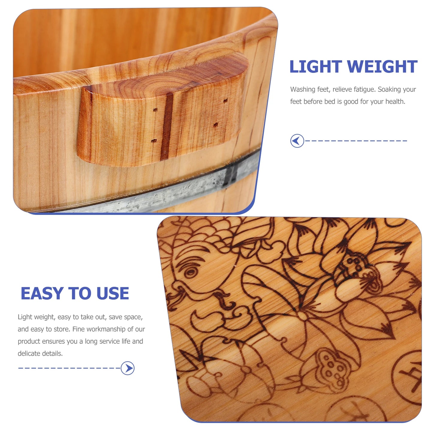 Wooden Foot Bath Bucket - Portable Spa Soaking Basin