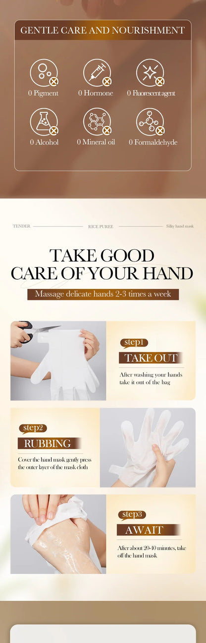 White Rice Hand Mask - Moisturising Anti-Aging Hand Gloves