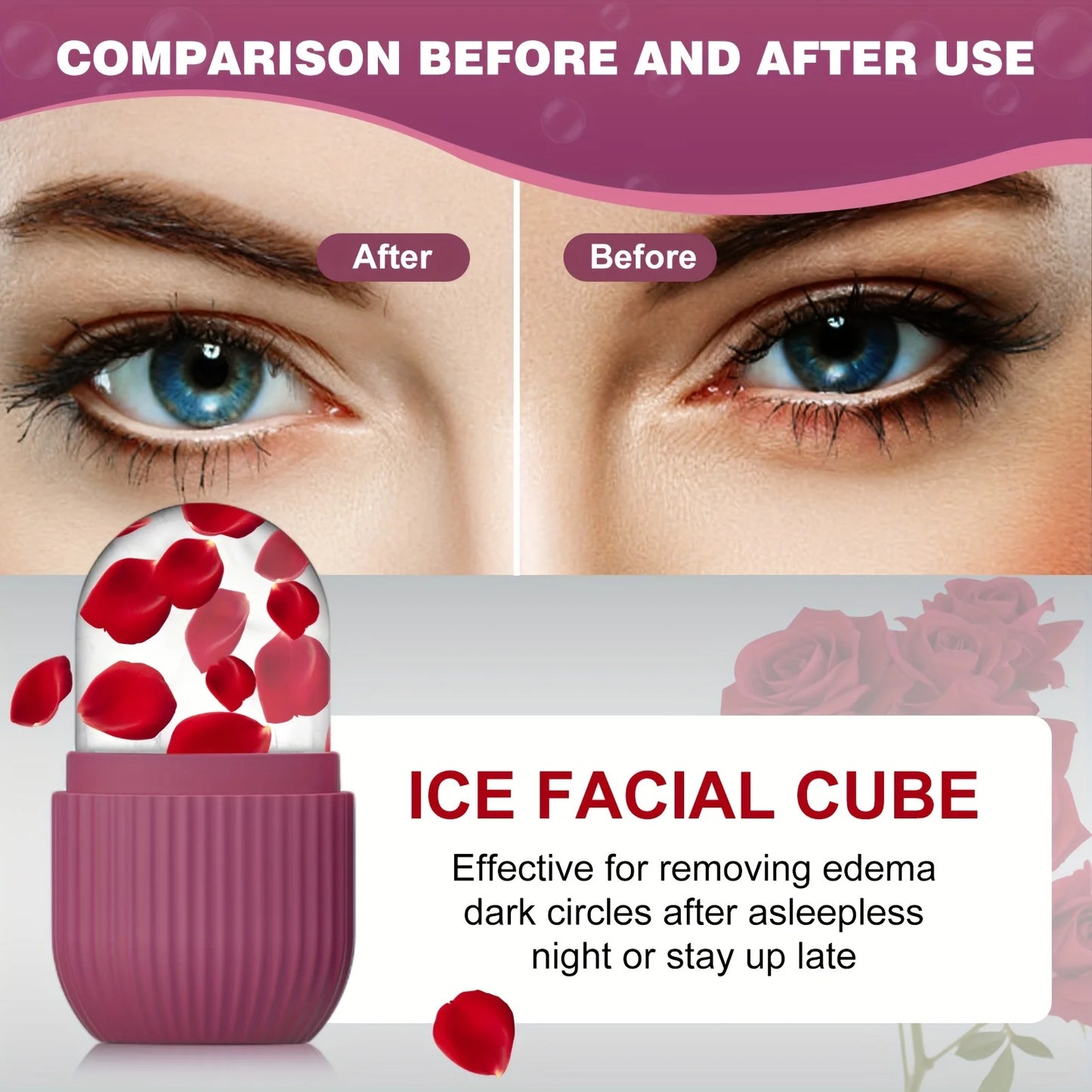 Ice Roller for Face & Eyes - Reusable Silicone Facial Massage Tool